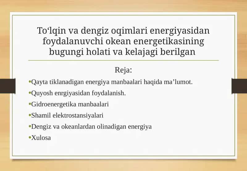 Qayta tiklanadigan energiya manbalarini oshirish 1