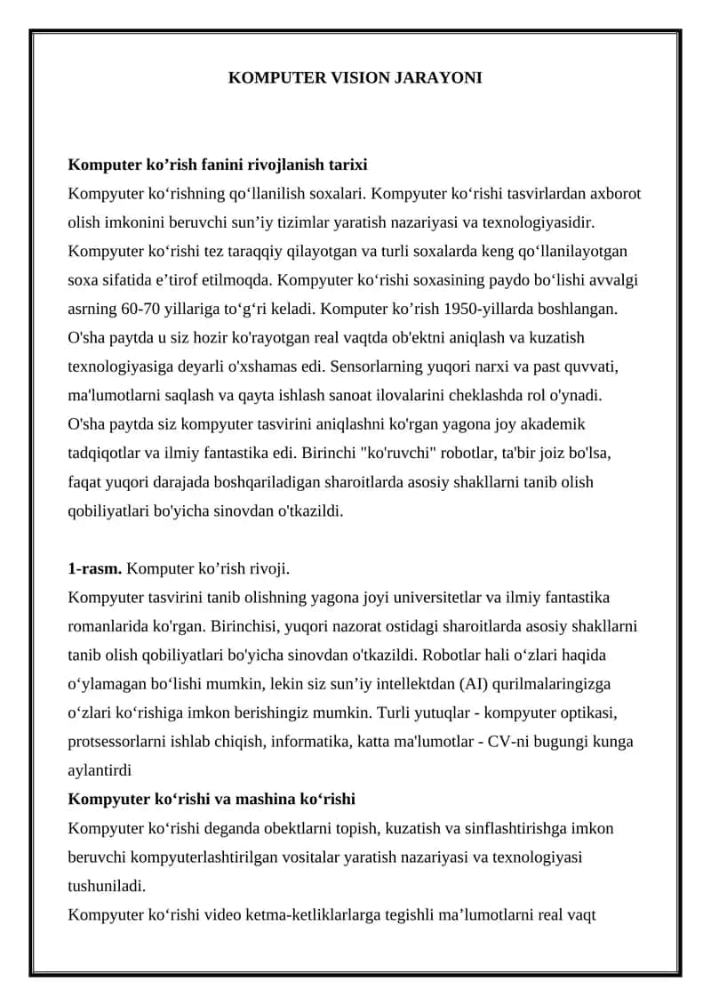 Komputer Vision jarayoni 1