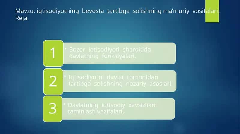 iqtisodiyotning bevosta tartibga solishning ma’muriy vositalari 1