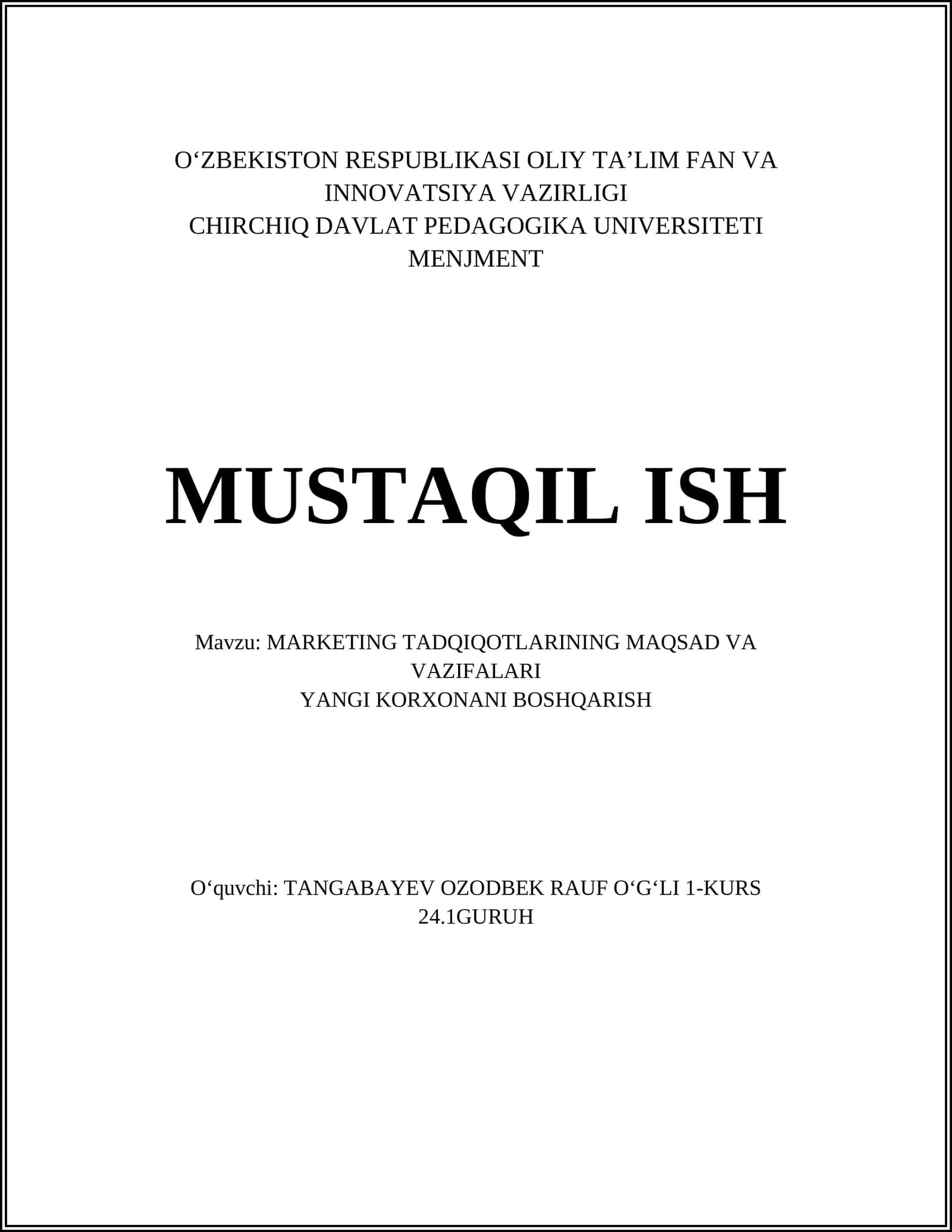 MARKETING TADQIQOTLARINING MAQSAD VA VAZIFALARI 1