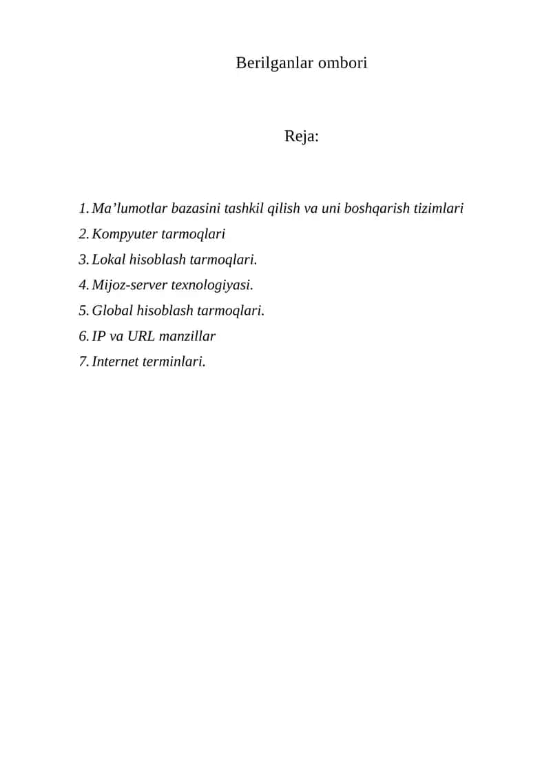 Ma’lumotlar bazasi (Information Database) 1