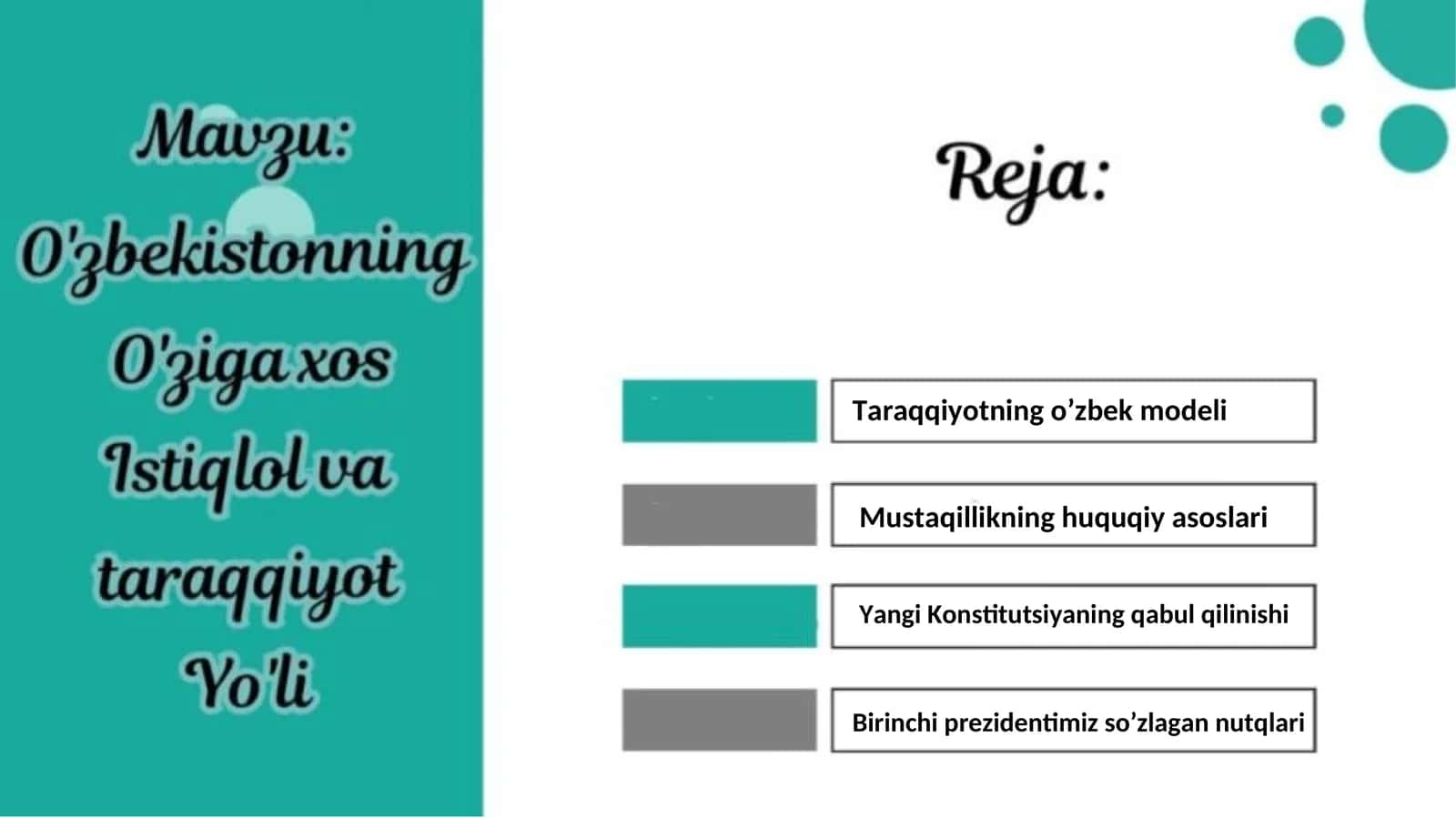 Taraqqiyotning o’zbek modeli 1