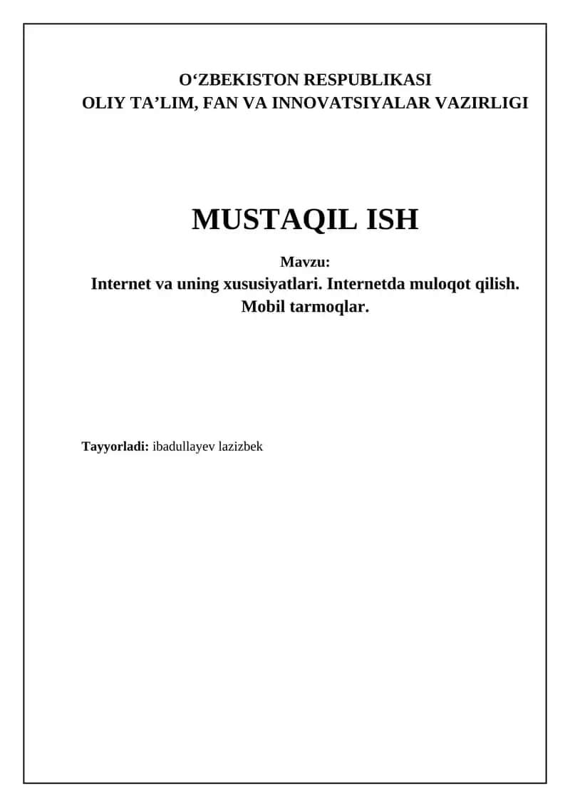 Internet va uning xususiyatlari 1