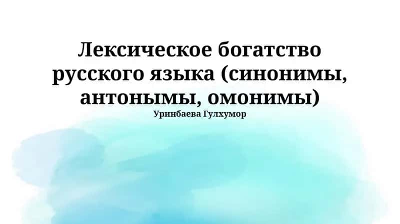 Лексическое богатство русского языка (синонимы, антонымы, омонимы) 1
