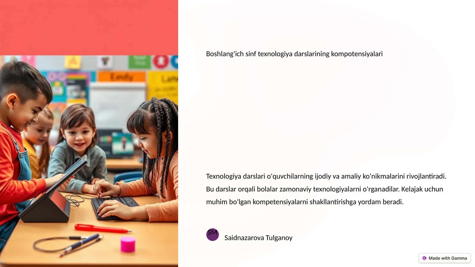Boshlang'ich sinf texnologiya darslarining kompotensiyalari 1