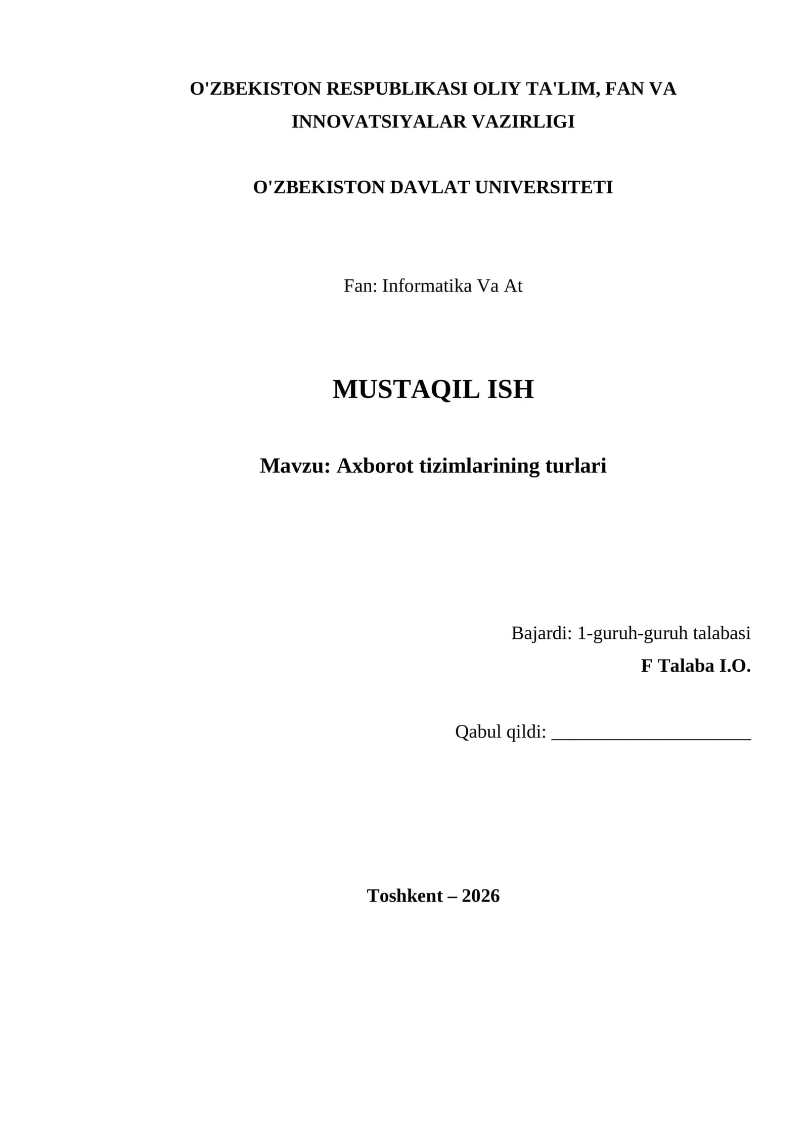 Axborot tizimlarining turlari 1