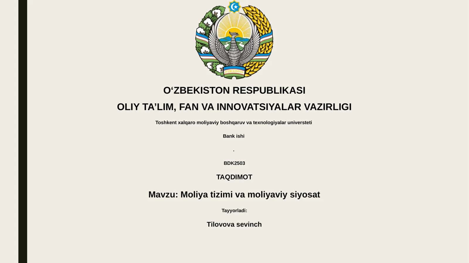 Moliya tizimi va moliyaviy siyosat 1