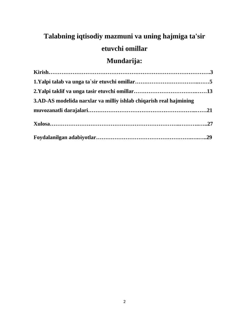 Talabning iqtisodiy mazmuni va uning hajmiga ta'sir etuvchi omillar 1