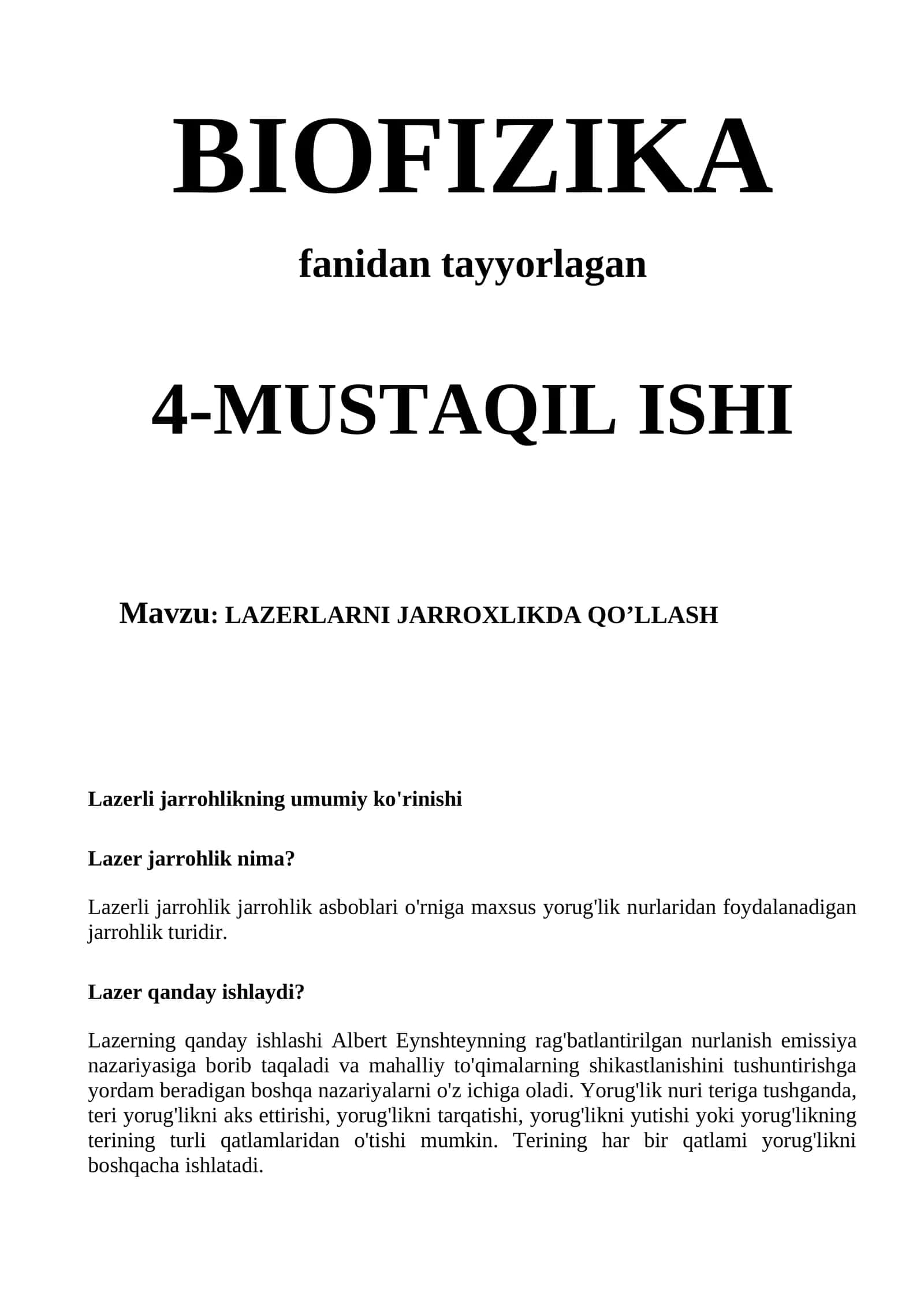 LAZERLARNI JARROXLIKDA QO’LLASH 1