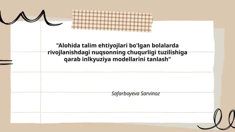 Inklyuziv ta'lim modellarining klassifikatsiyasi va rivojlanish nuqsoni 1