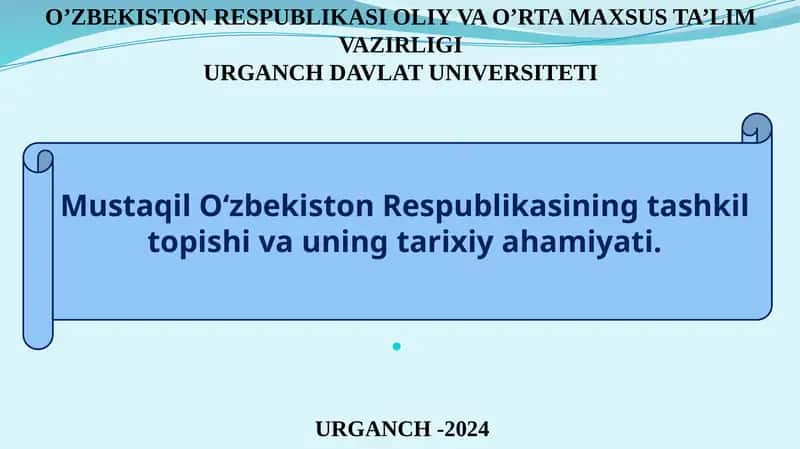 O‘ZBEKISTON RESPUBLIKASI OLIY VA O’RTA MAXSUS TA’LIM VAZIRLIGI 1