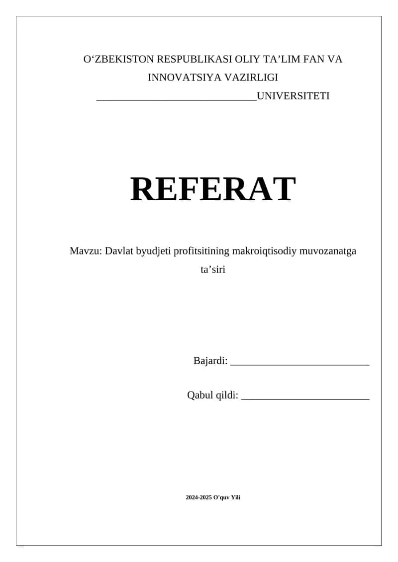 Davlat byudjeti profitsitining makroiqtisodiy muvozanatga ta’siri 1