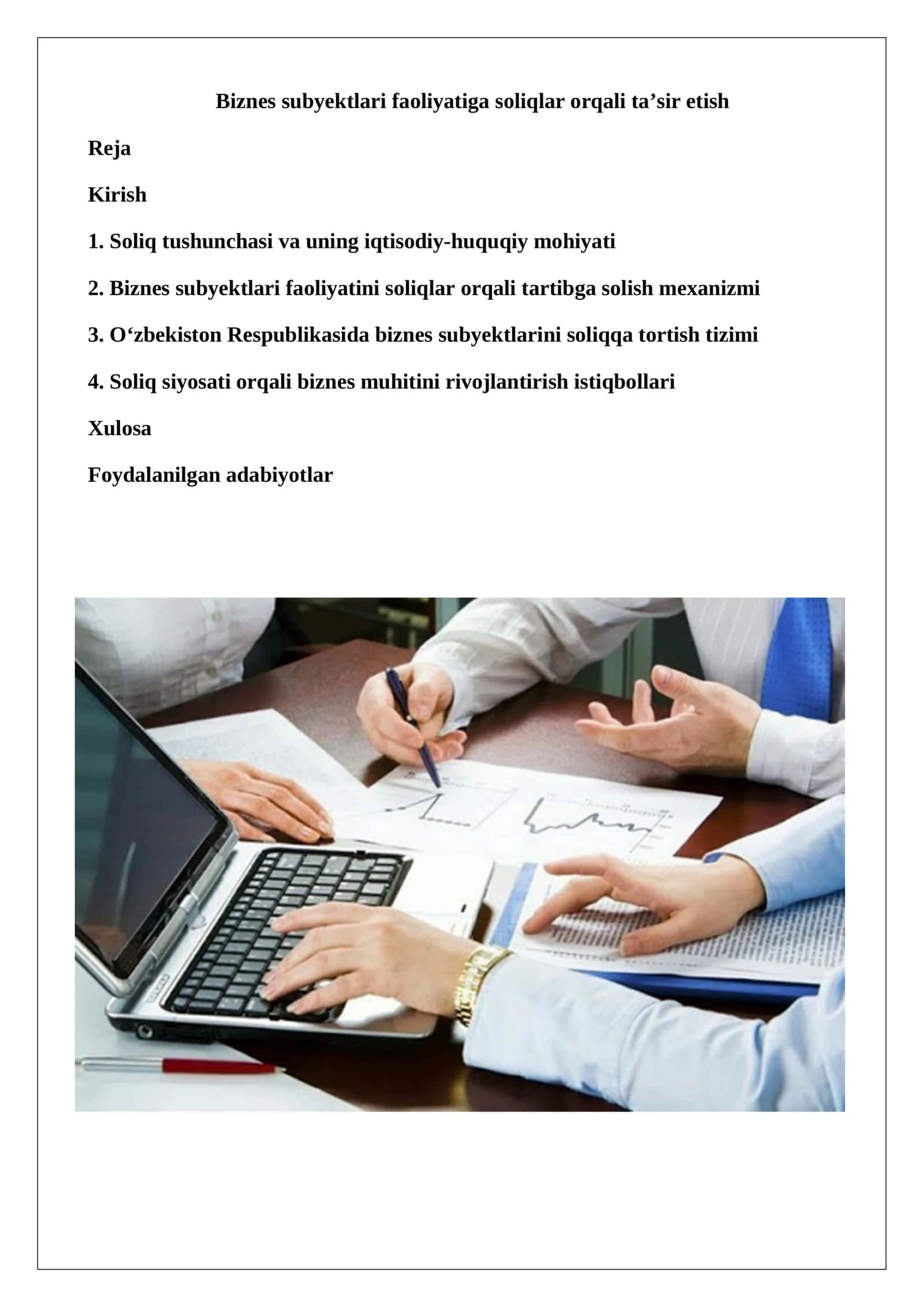 Biznes subyektlari faoliyatiga soliqlar orqali ta’sir etish 1