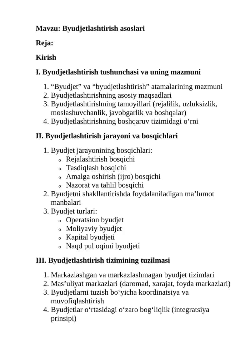 Byudjetlashtirish asoslari 1
