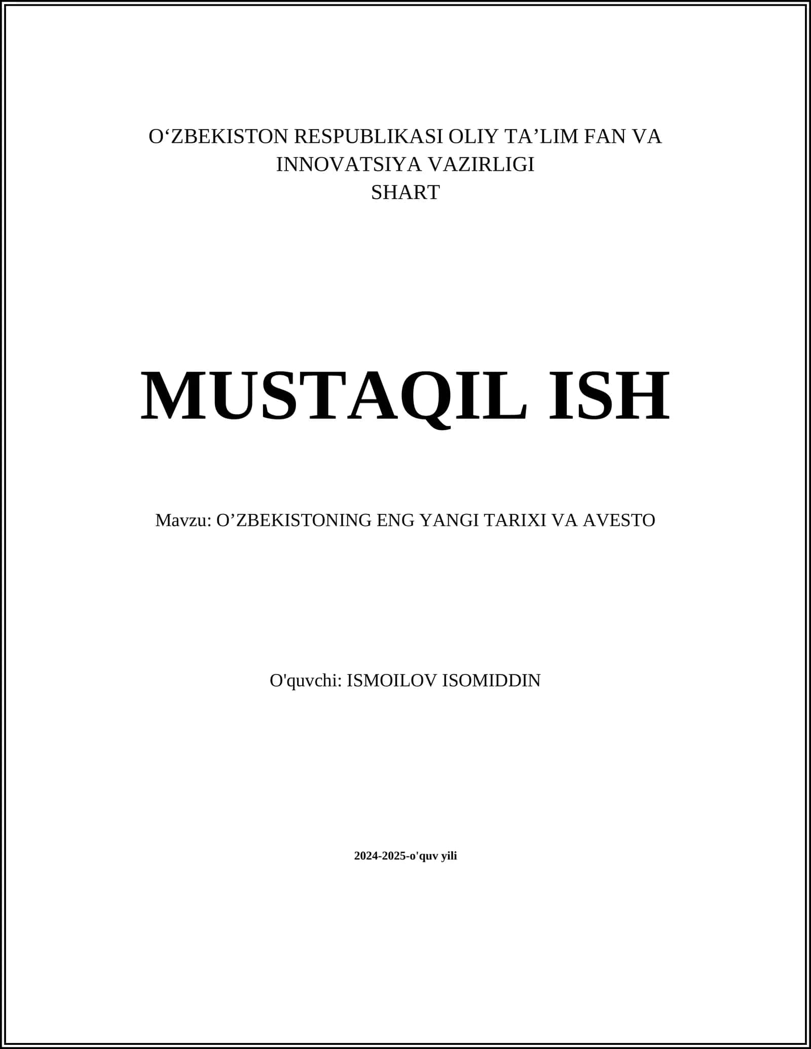 O‘ZBEKISTONNING ENG YANGI TARIXI VA AVESTO 1