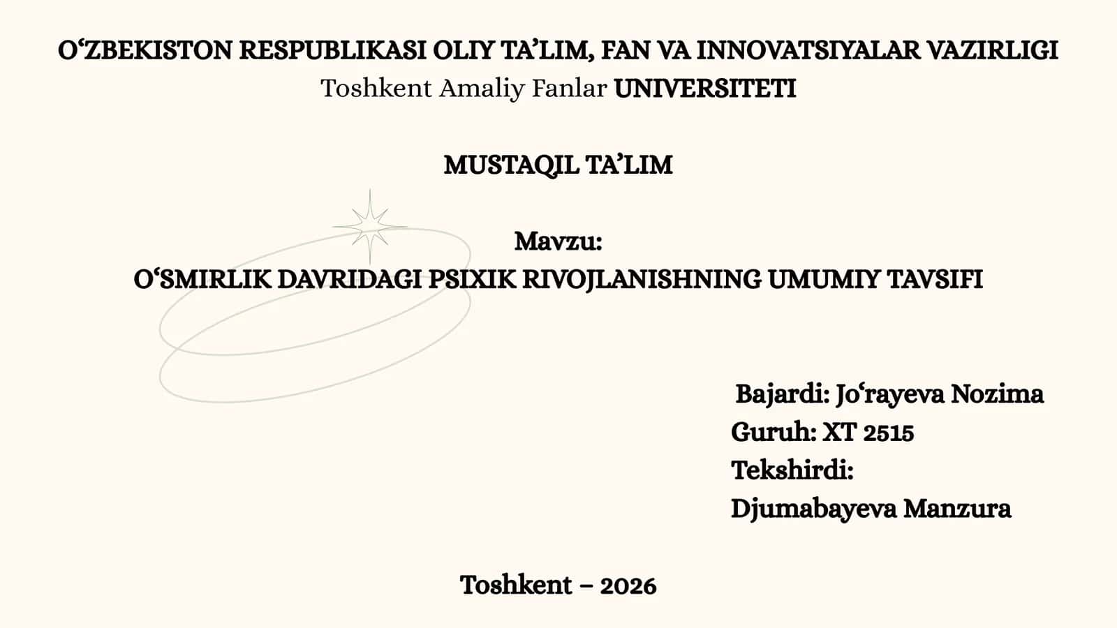 O‘SMIRLIK DAVRIDAGI PSIXIK RIVOJLANISHNING UMUMIY TAVSIFI 1