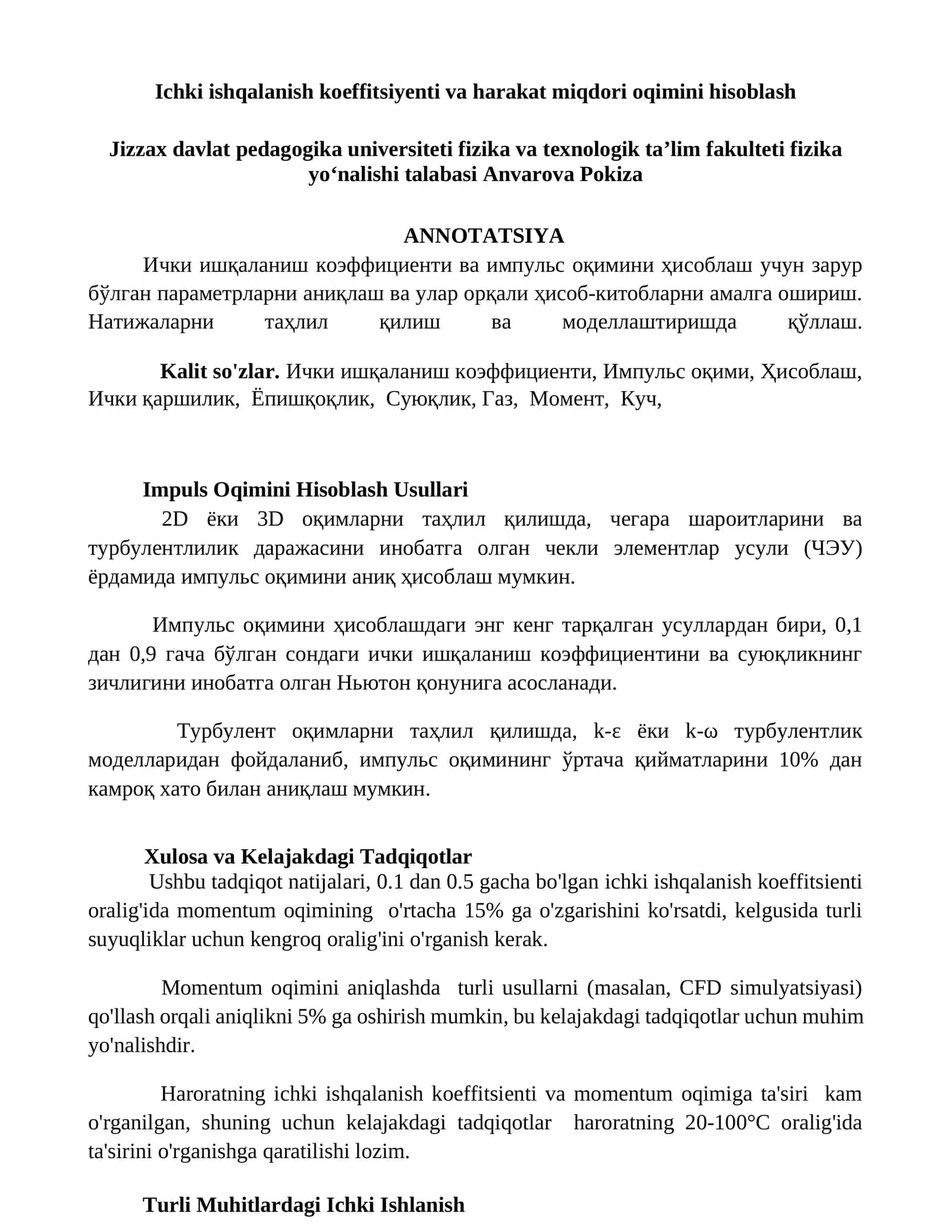 Impuls Oqimini Hisoblash Usullari 1