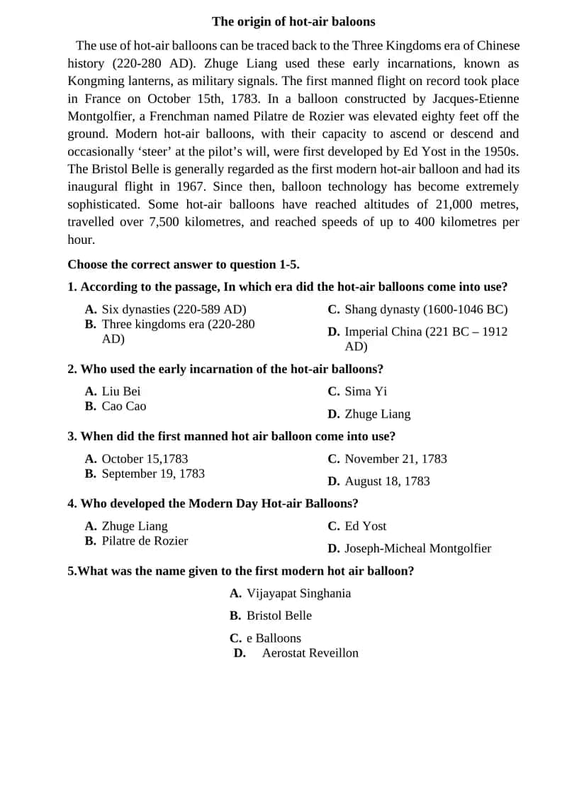 The origin of hot-air baloons 1