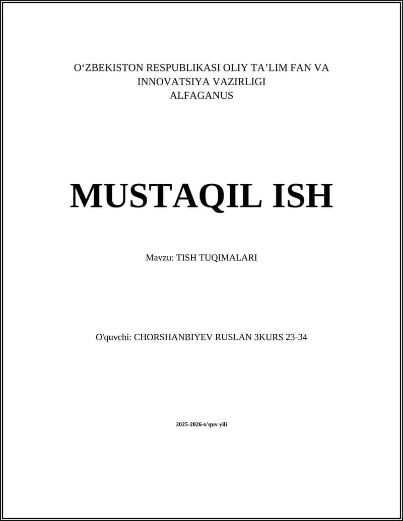 TISH TUQIMALARI 1