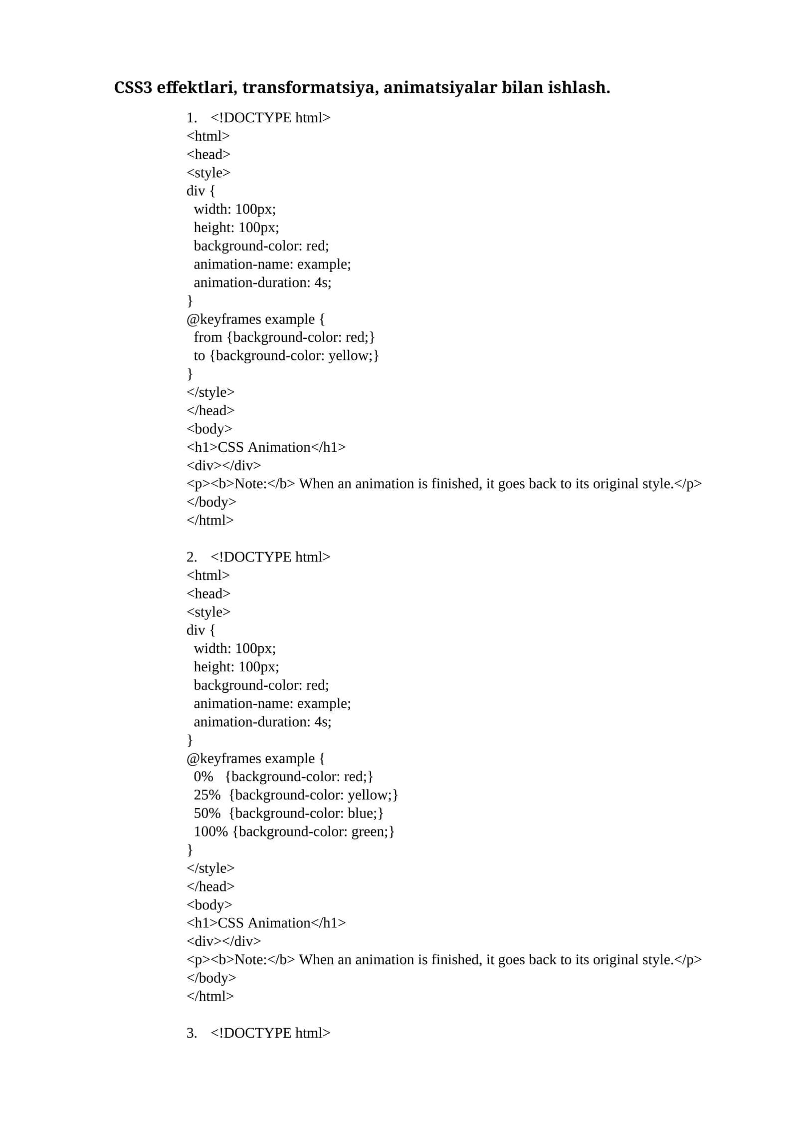 CSS3 effektlari, transformatsiya, animatsiyalar bilan ishlash 1