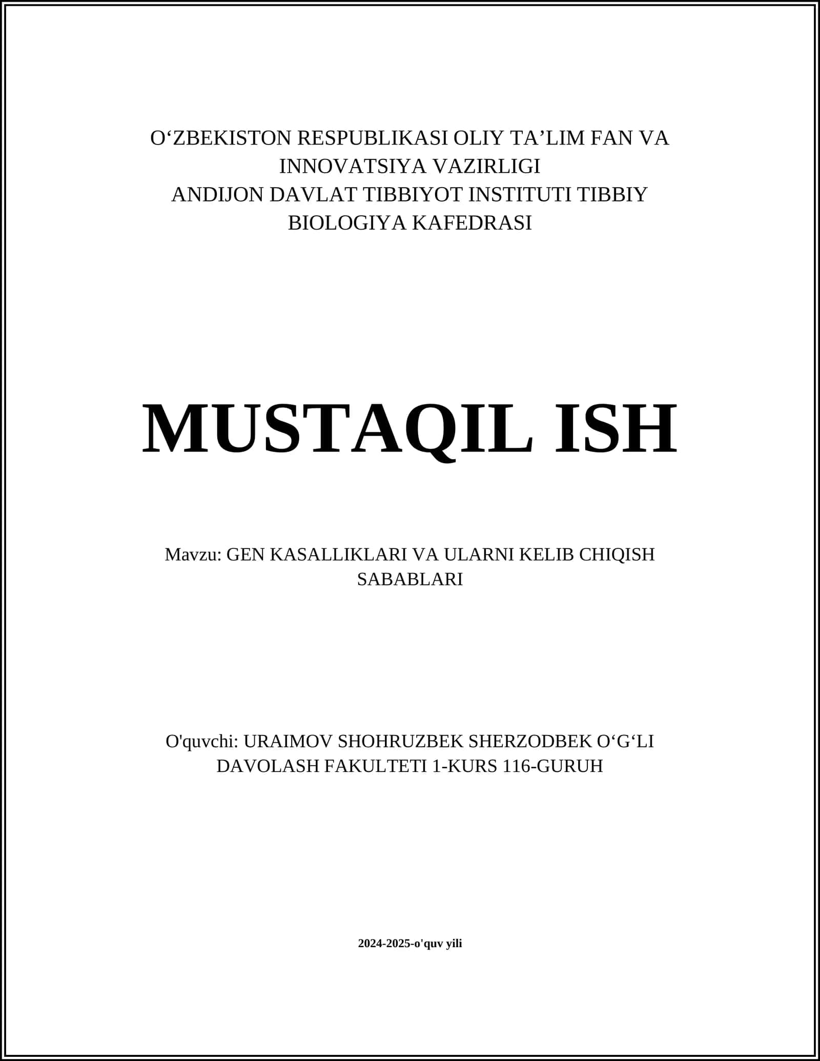 GEN KASALLIKLARI VA ULARNI KELIB CHIQISH SABABLARI 1