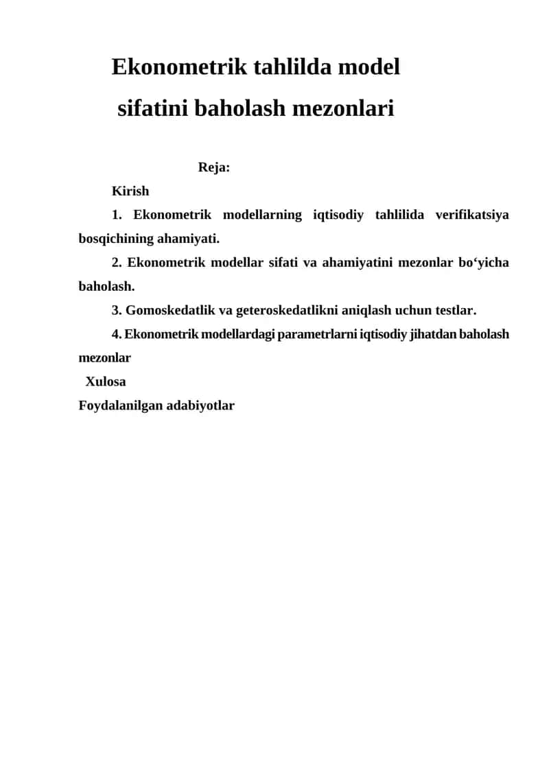 Ekonometrik tahlilda model sifatini baholash mezonlari 1
