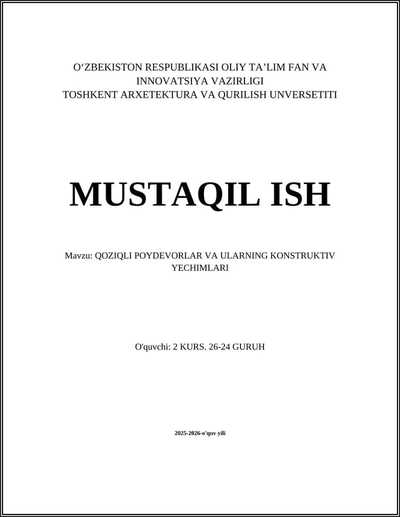 Qozikli Poydevorlar va Ularning Konstruktiv Yechimlari 1