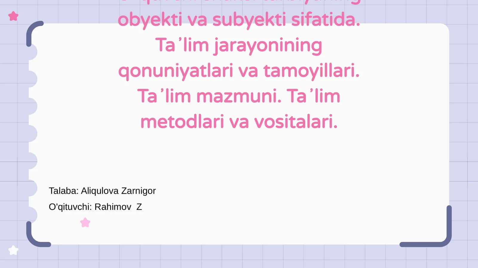 Oʻquvchi shaxsi va tarbiyaning asosiy obyekti 1