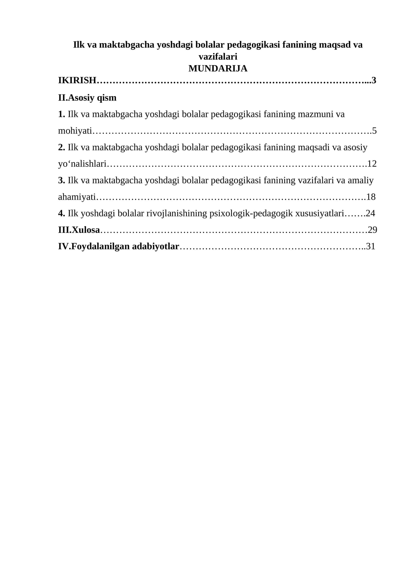 Ilk va maktabgacha yoshdagi bolalar pedagogikasi fanining maqsad va vazifalari 1