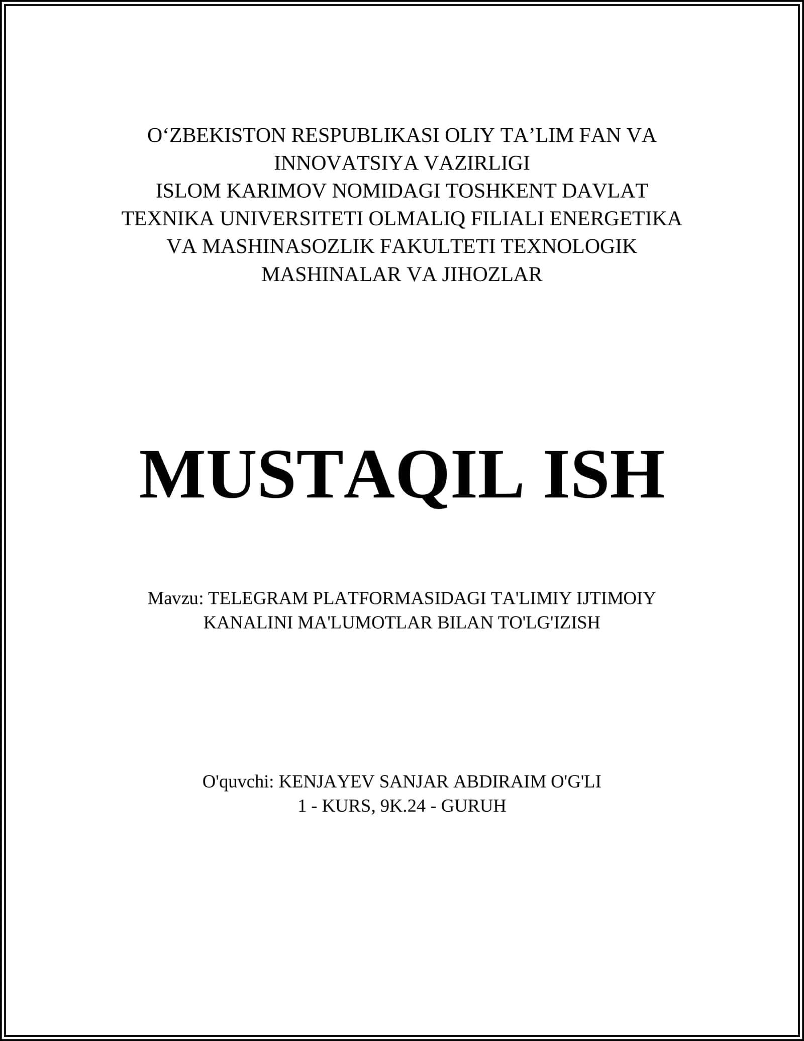 TELEGRAM PLATFORMASIDAGI TA'LIMIY IJTIMOIY KANALINI MA'LUMOTLAR BILAN TO'LG'IZISH 1