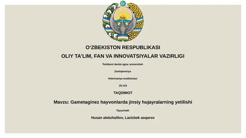 Gametaginez hayvonlarda jinsiy hujayralarning yetilishi 1