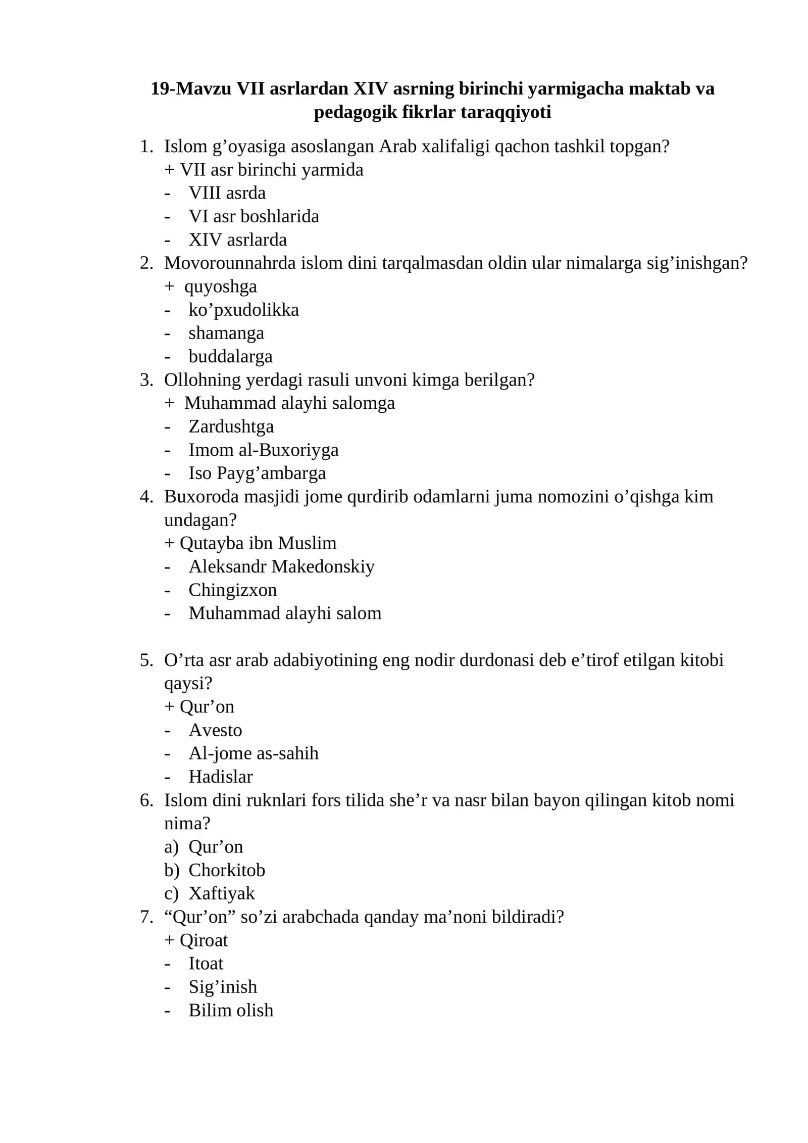 VII asrlardan XIV asrning birinchi yarmigacha maktab va pedagogik fikrlar taraqqiyoti 1