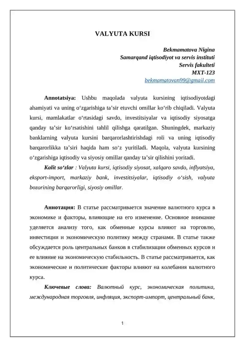 VALYUTA KURSI