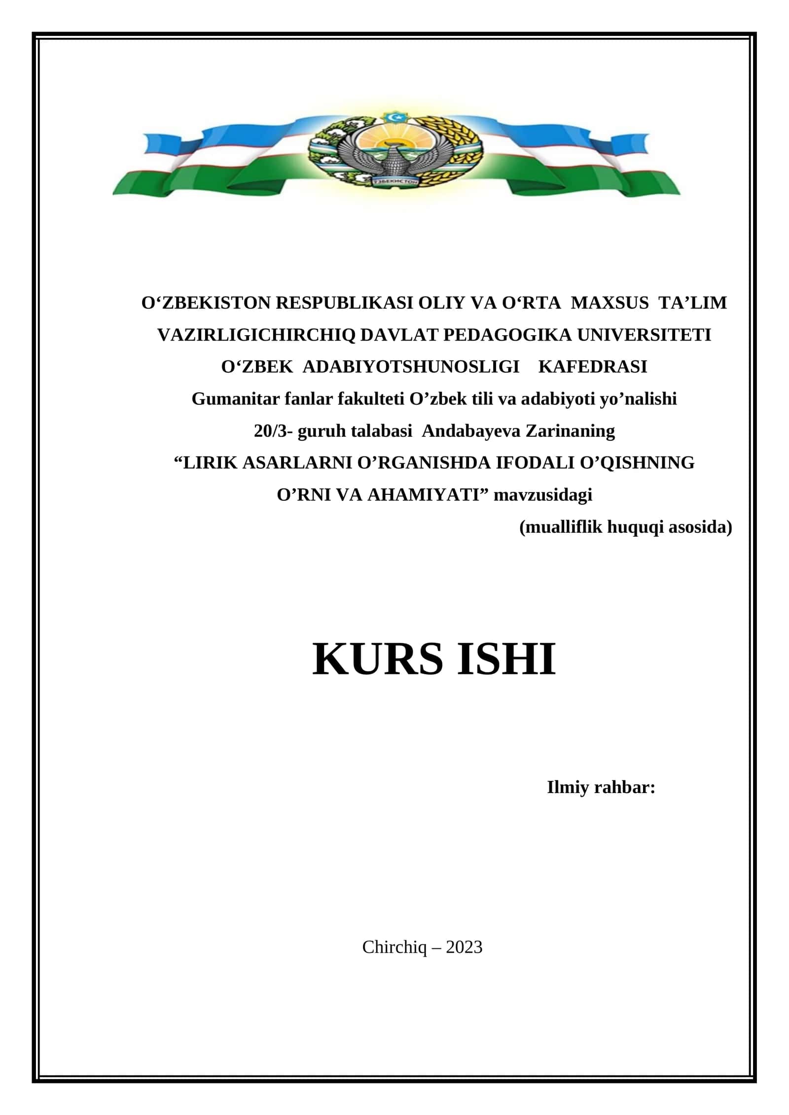 LIRIK ASARLARNI O’RGANISHDA IFODALI O’QISHNING O’RNI VA AHAMIYATI 1