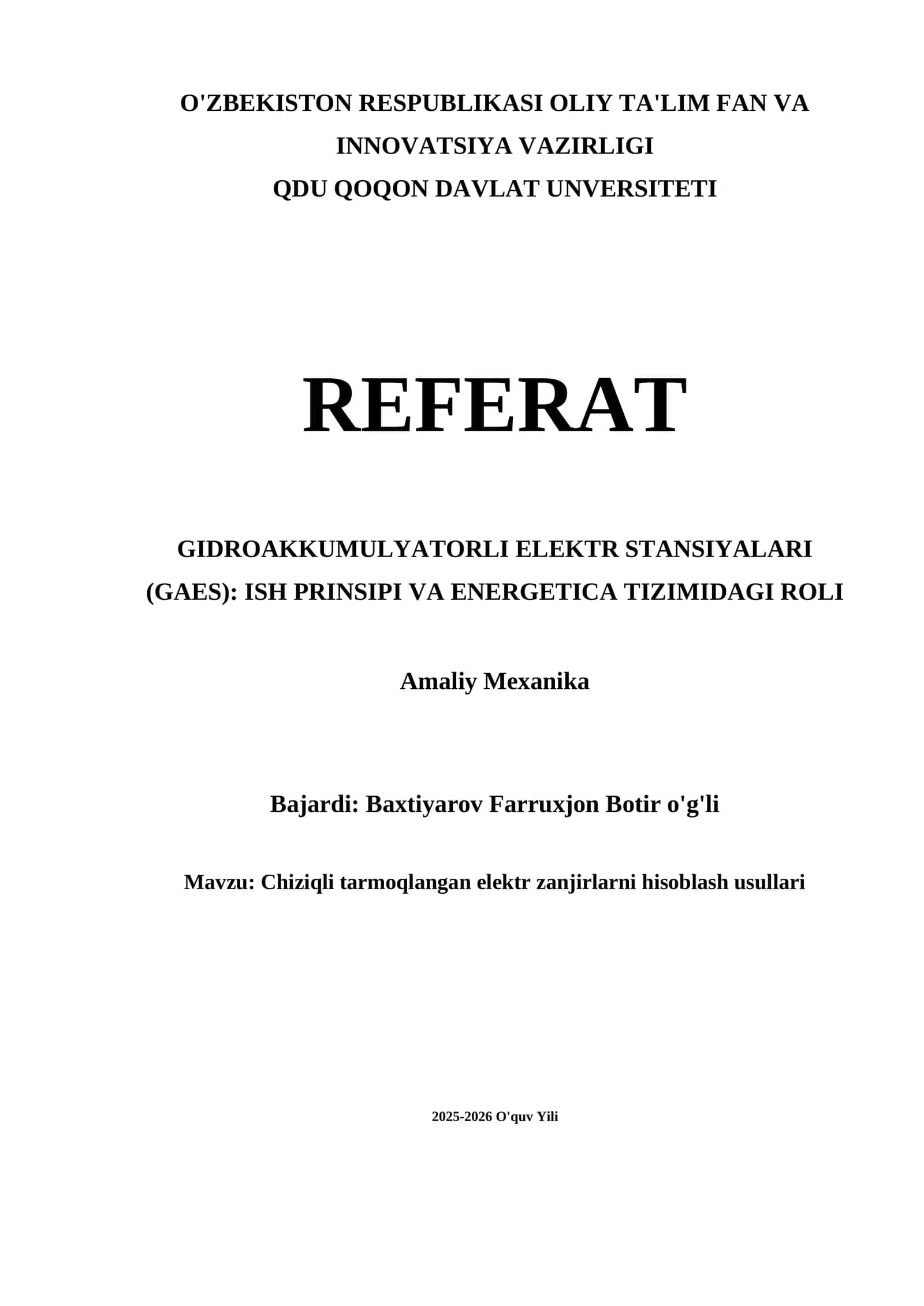 GIDROAKKUMULYATORLI ELEKTR STANSIYALARI (GAES): ISH PRINSIPI VA ENERGETICА TIZIMIDAGI ROLI 1