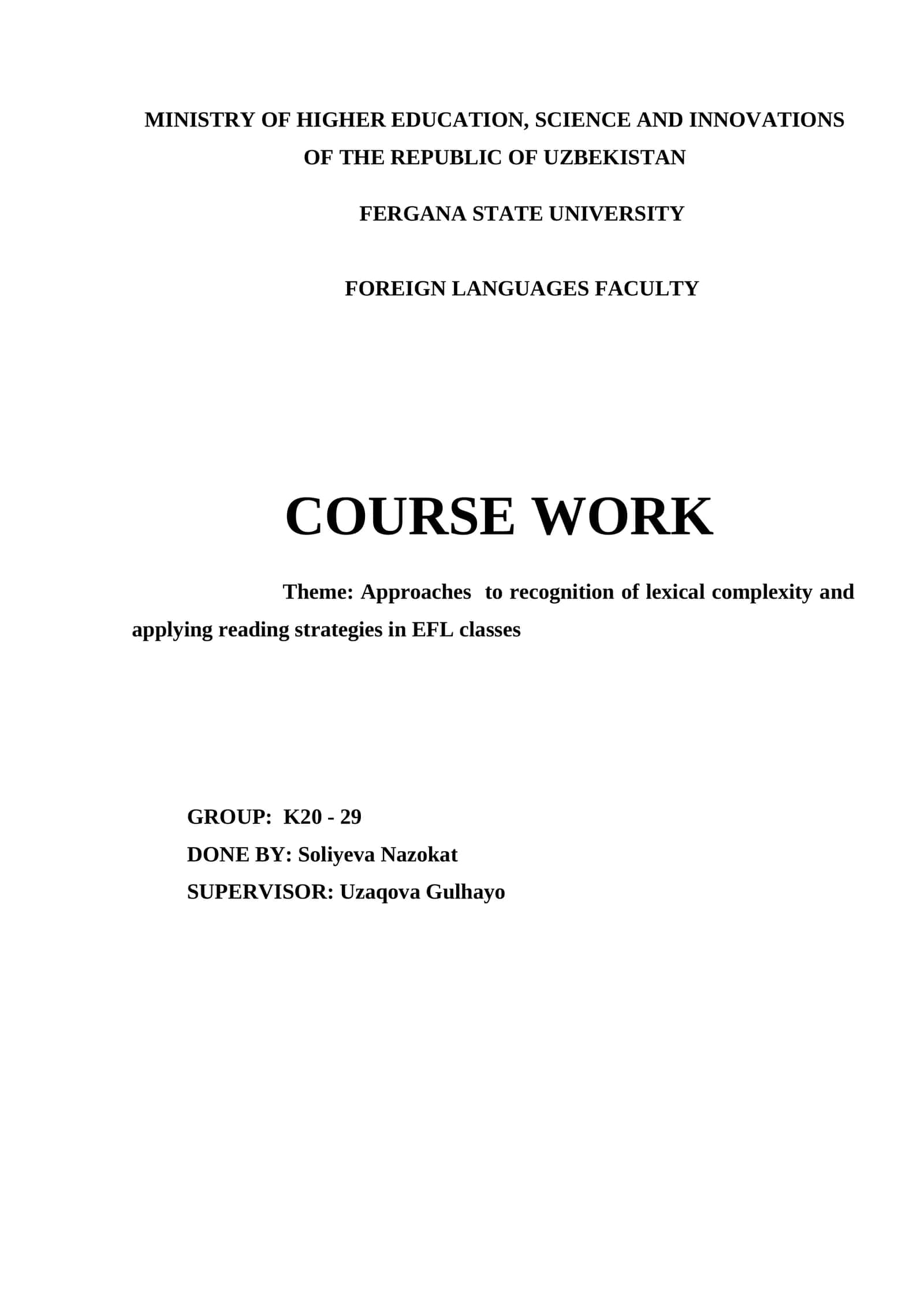 Approaches to Recognition of Lexical Complexity in EFL Classes 1