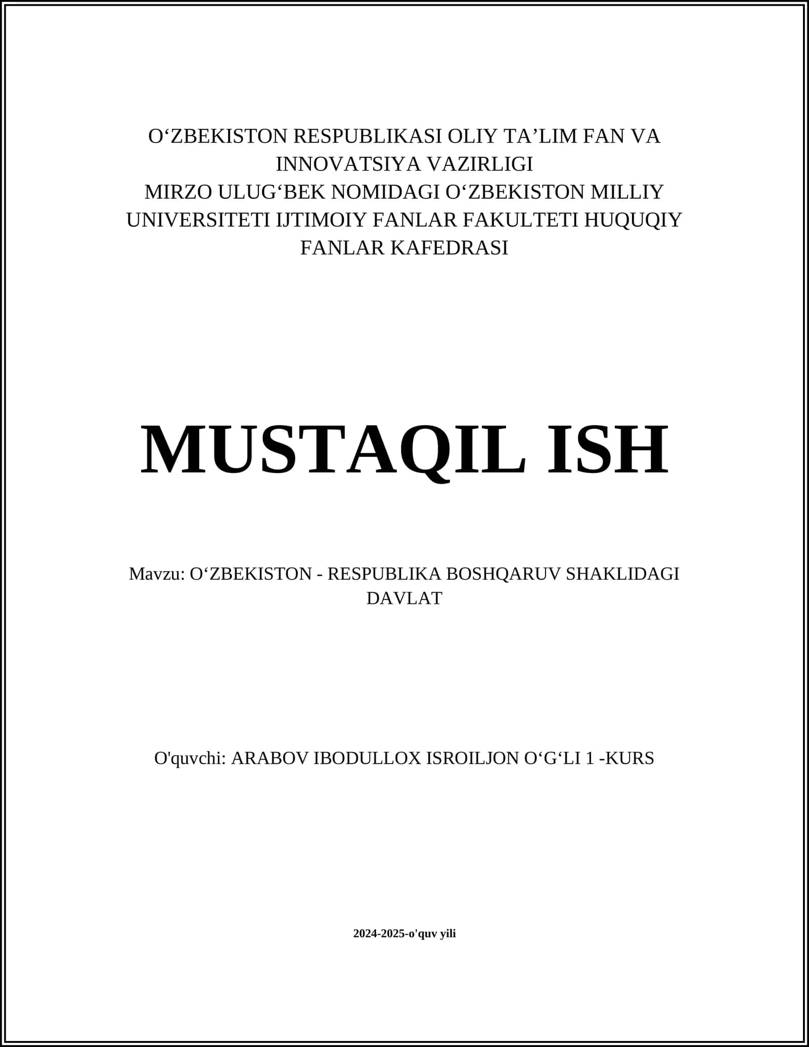 OʻZBEKISTON - RESPUBLIKA BOSHQARUV SHAKLIDAGI DAVLAT 1