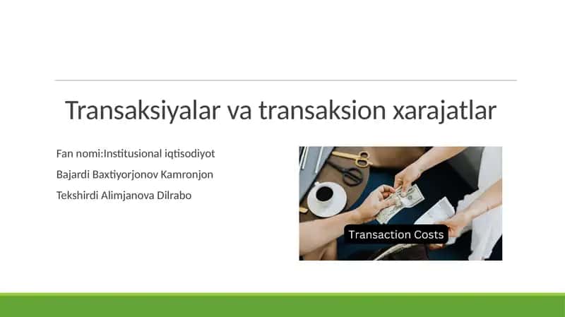 Transaksiya va transaksiya xarajatlari 1