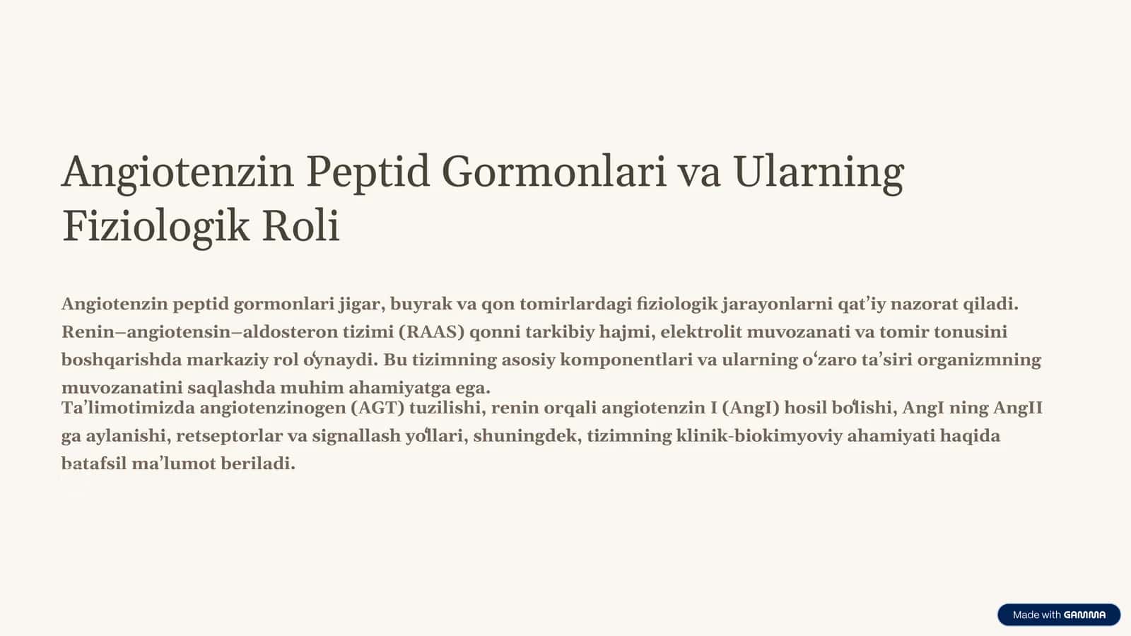 Angiotenzin Peptid Gormonlari va Ularning Fiziologik Roli 1