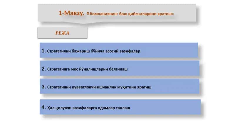 "Компаниянинг бош қийматларини яратиш" 1