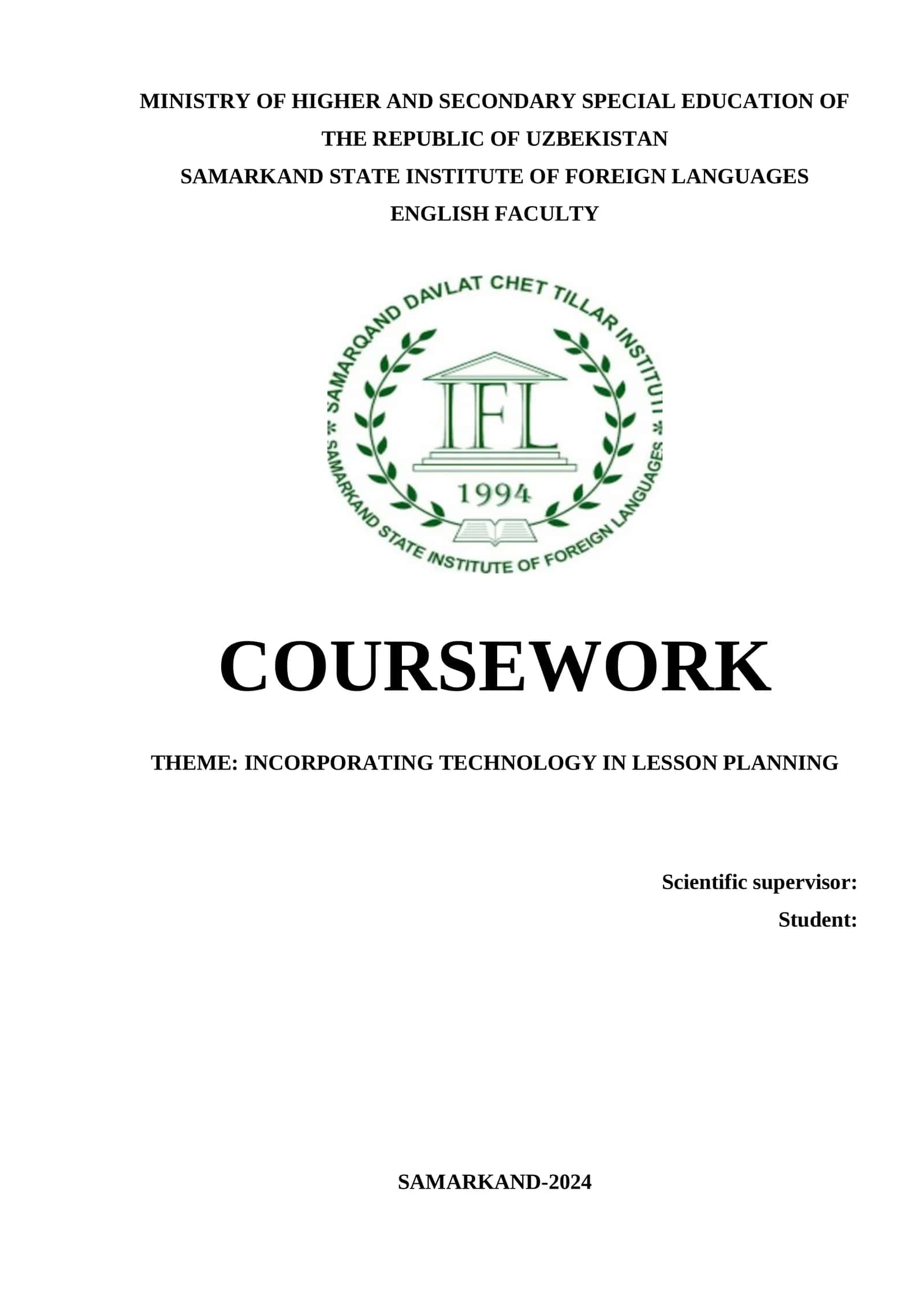 COURSEWORK: INCORPORATING TECHNOLOGY IN LESSON PLANNING 1