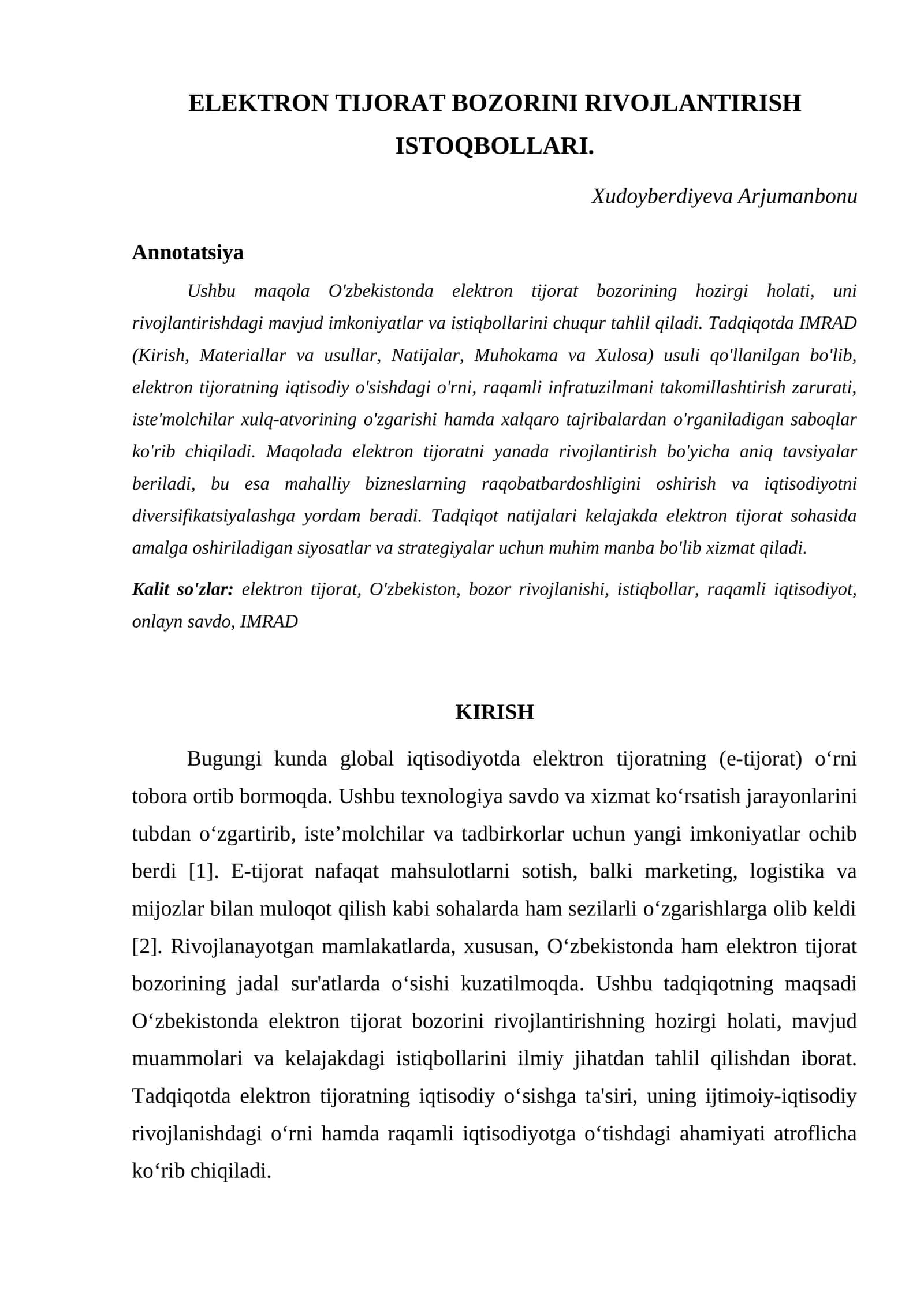 ELEKTRON TIJORAT BOZORINI RIVOJLANTIRISH ISTOQBOLLARI 1