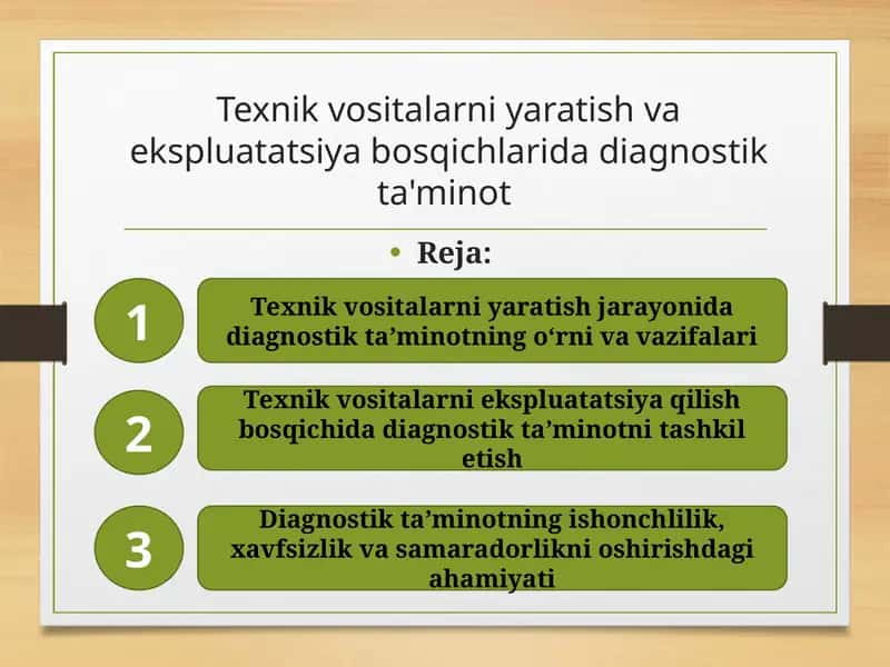 Texnik vositalarni yaratish va ekspluatatsiya bosqichlari dadiagnostik ta'minot 1