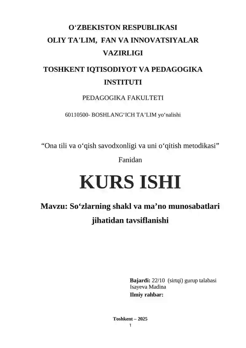 Soʻzlarning shakl va maʼno munosabatlari jihatidan tavsiflanishi