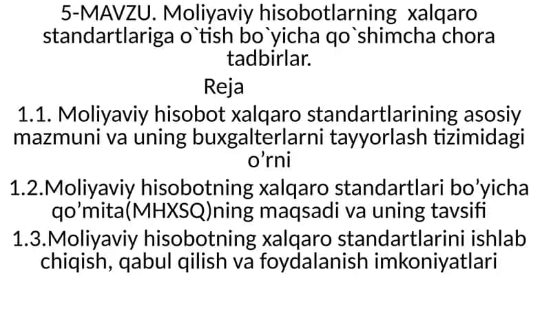 Moliyaviy Hisobotlar Xalqaro Standartlari 1