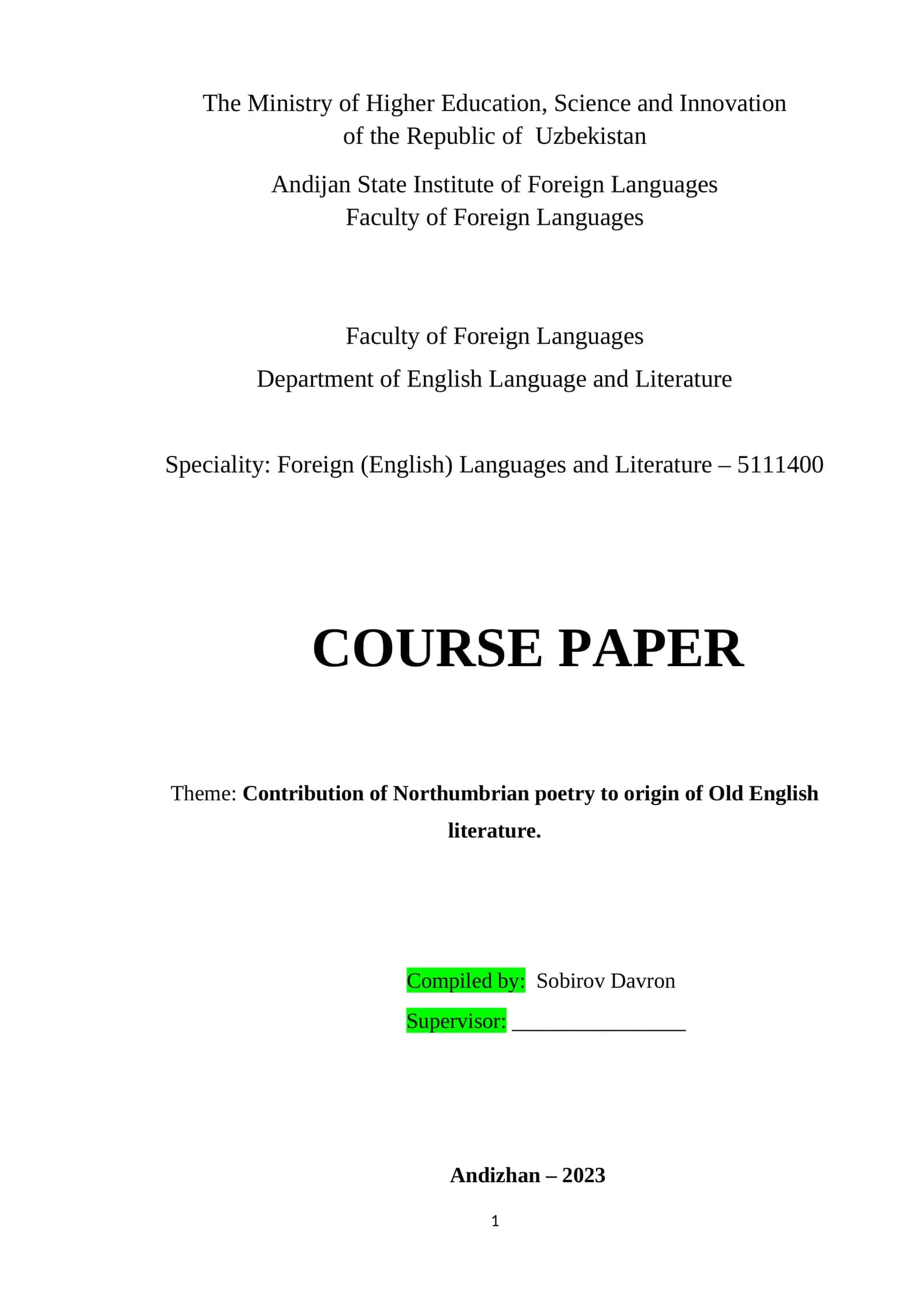 CONTRIBUTION OF NORTHUMBRIAN POETRY TO ORIGIN OF OLD ENGLISH LITERATURE 1