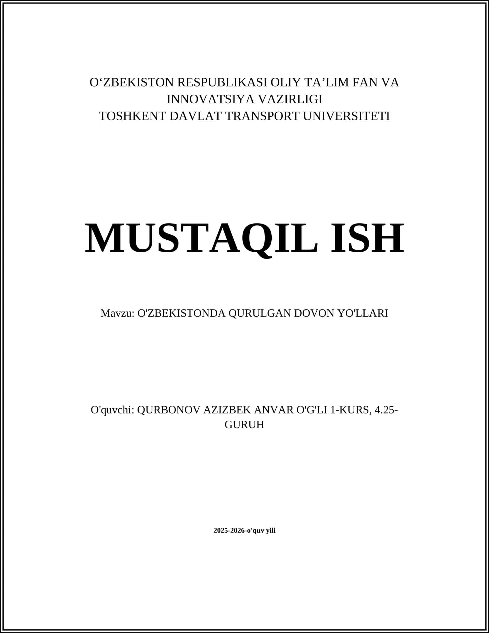 O'ZBEKISTONDA QURILGAN DOVON YO'LLARI TAHQIQI 1
