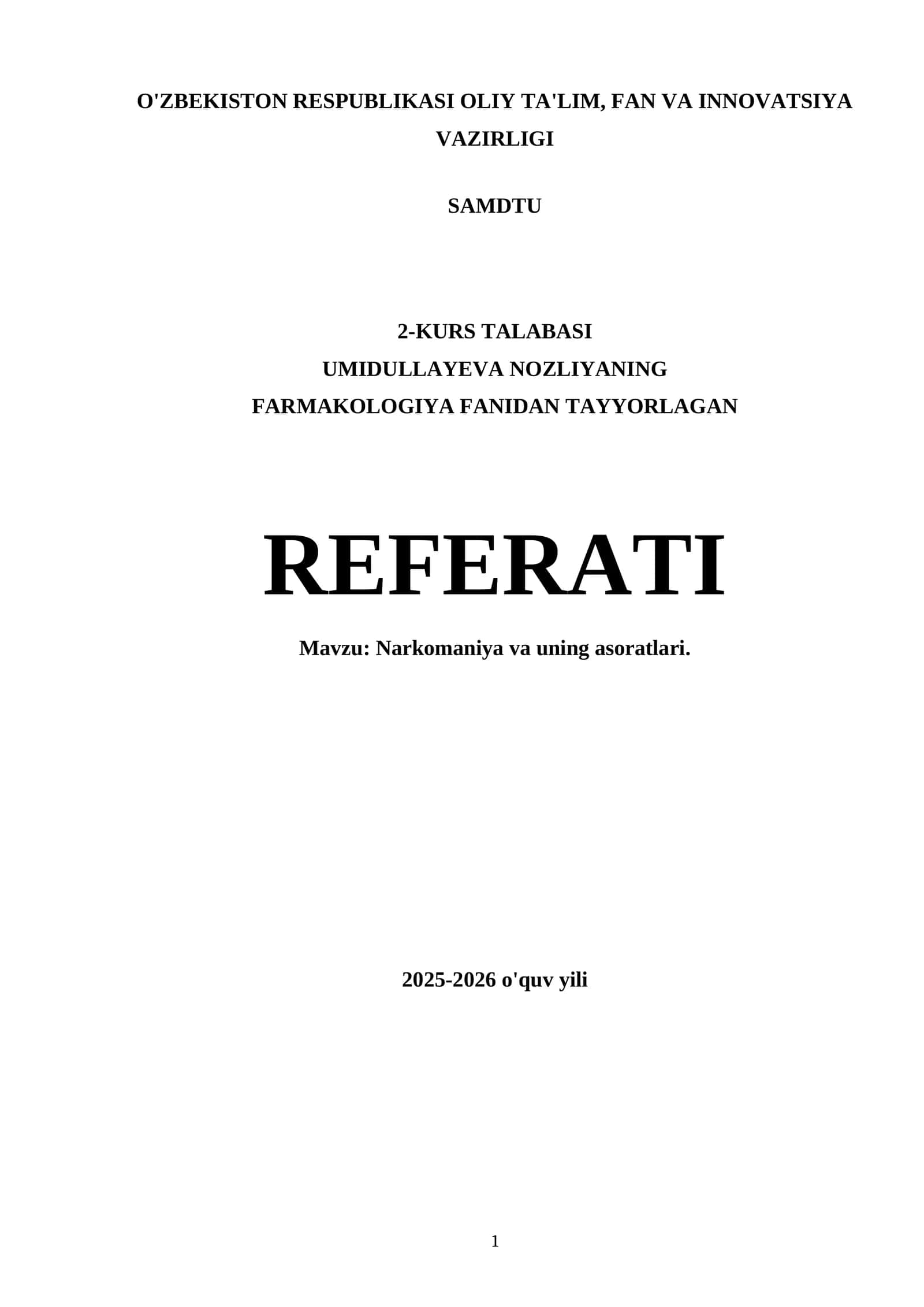 Narkomaniya va uning asoratlari 1