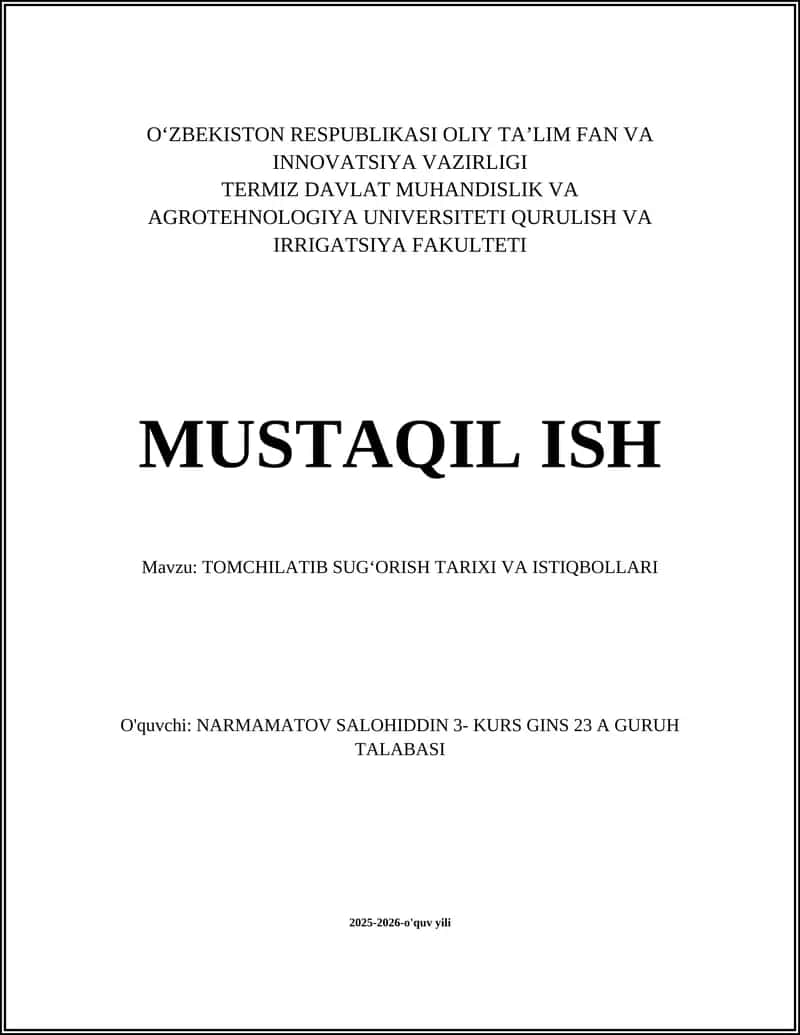 TOMCHILATIB SUGʻORISH TARIXI VA ISTIQBOLLARI 1