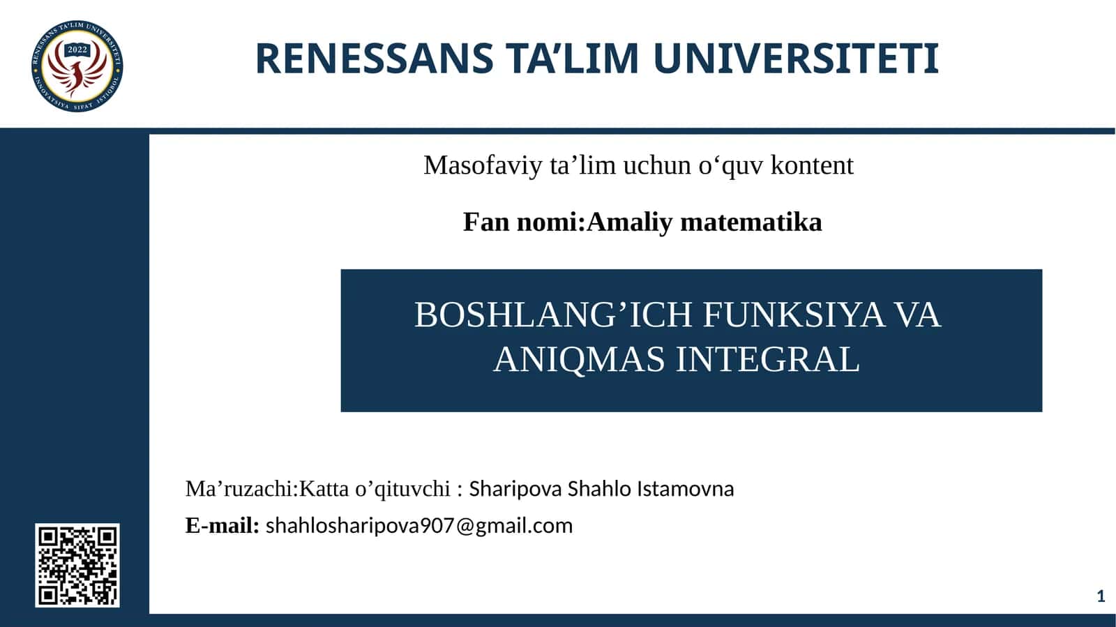 Boshlang’ich funksiya va aniqmas integral 1